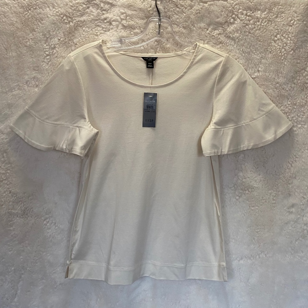 Ann Taylor Petites Short Sleeve Blouse, White - Size XXSP (NWT)